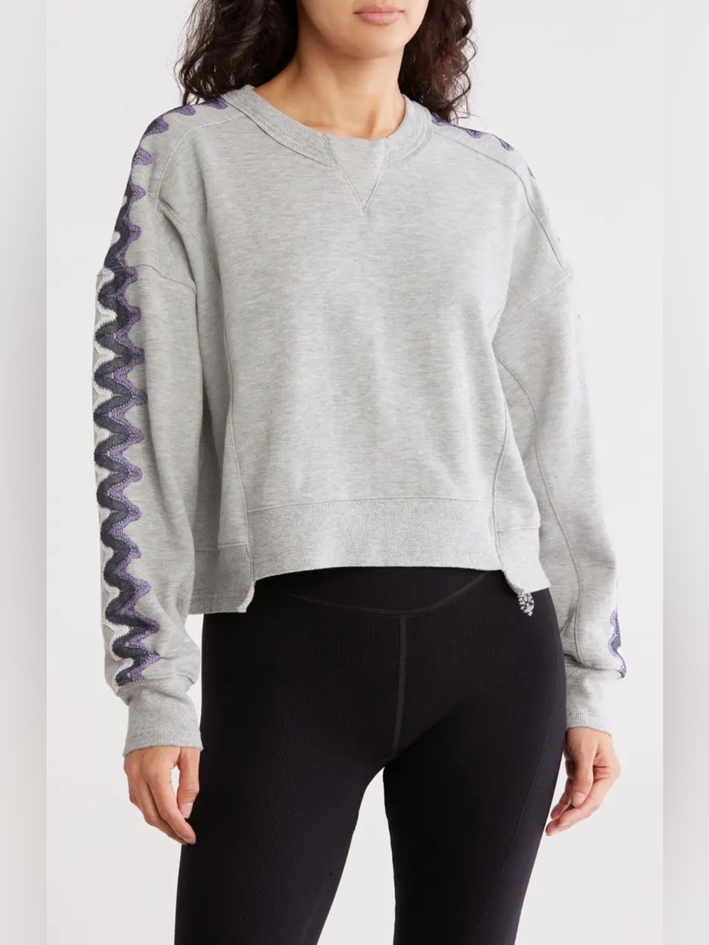 sold 
Free People Movement Feeling Wavy Intercept Pullover Sweatshirt Grey Combo